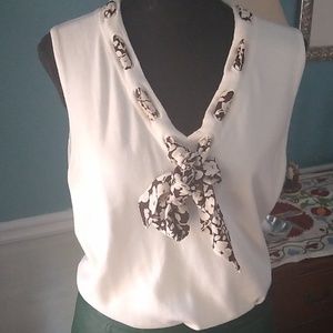Lauren Ralph Lauren, cream sweater silk scarf